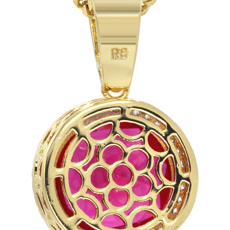 Mens Gold Plated Franco Chain & Ruby Pendant | Appx. 15.4 Grams