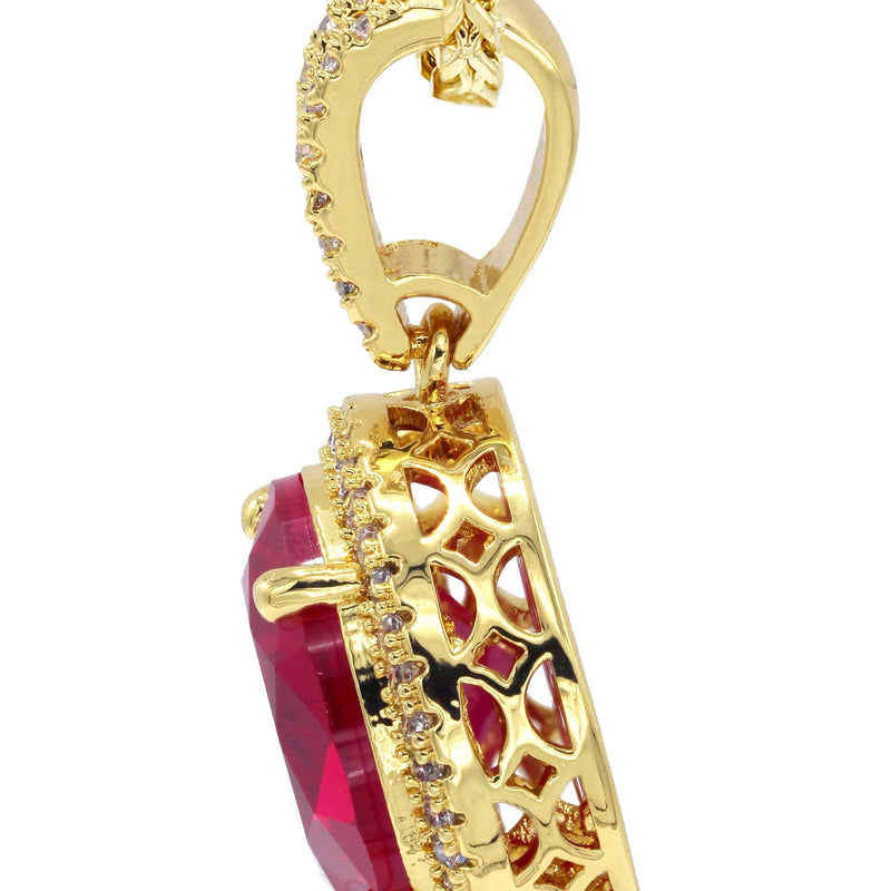 Mens Gold Plated Franco Chain & Ruby Pendant | Appx. 15.4 Grams