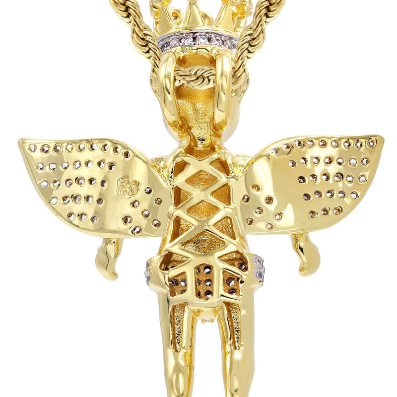 Mens Gold Plated Rope Chain & Angel Pendant | Appx. 16.3 Grams