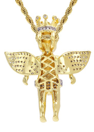Mens Gold Plated Rope Chain & Angel Pendant | Appx. 16.3 Grams