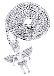 White Gold Plated Cuban Link Chain & Angel Pendant | Appx. 16.3 Grams