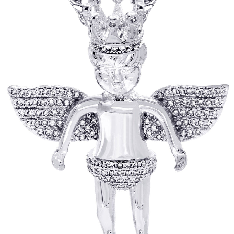 White Gold Plated Cuban Link Chain & Angel Pendant | Appx. 16.3 Grams