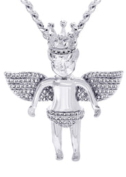 White Gold Plated Cuban Link Chain & Angel Pendant | Appx. 16.3 Grams