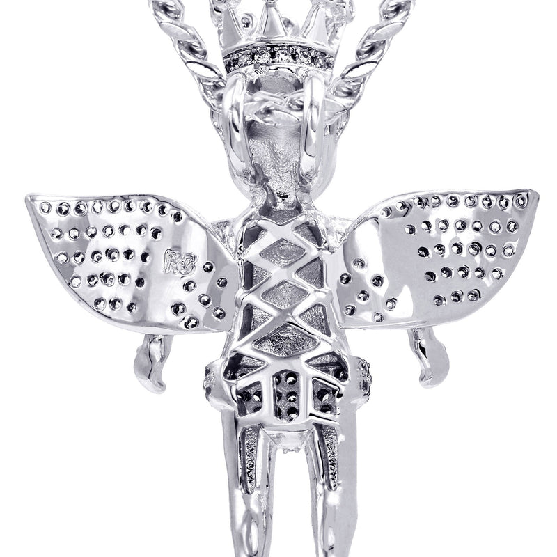 White Gold Plated Cuban Link Chain & Angel Pendant | Appx. 16.3 Grams