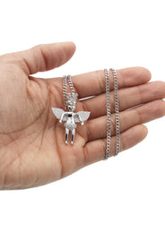 White Gold Plated Cuban Link Chain & Angel Pendant | Appx. 16.3 Grams