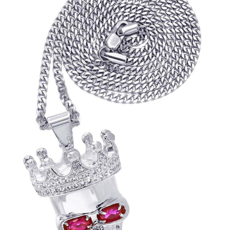 White Gold Plated Cuban Link Chain & Skull Pendant | Appx. 21 Grams