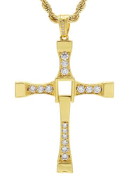 Mens Gold Plated Rope Chain & Cross Pendant | Appx. 26.7 Grams