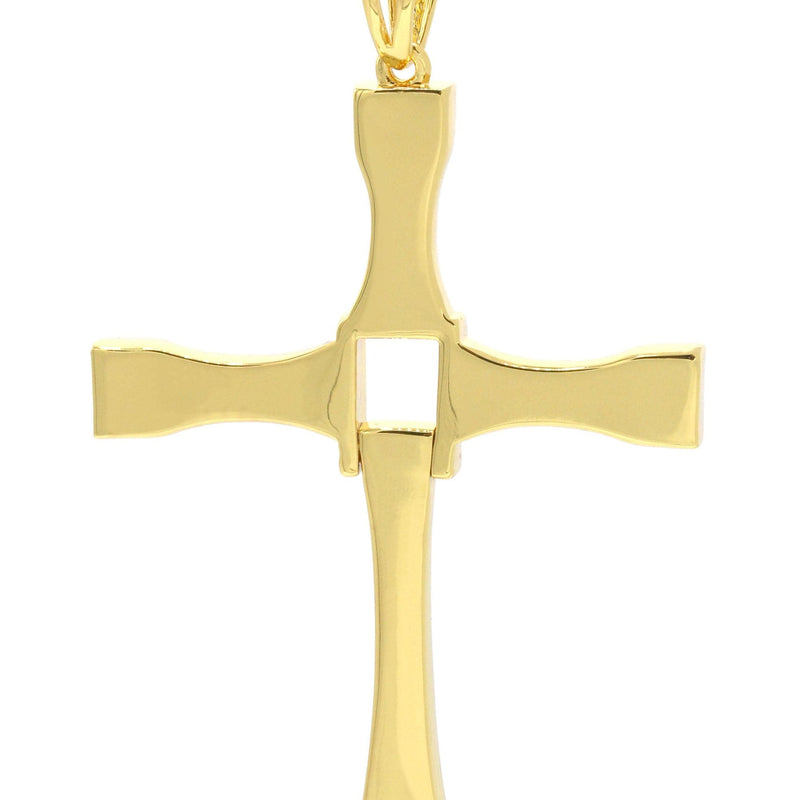 Mens Gold Plated Rope Chain & Cross Pendant | Appx. 26.7 Grams