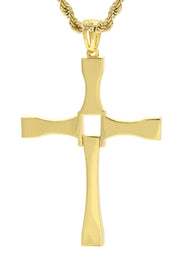 Mens Gold Plated Rope Chain & Cross Pendant | Appx. 26.7 Grams