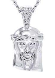 White Gold Plated Cuban Link Chain & Jesus Head Pendant | Appx. 20.1 Grams