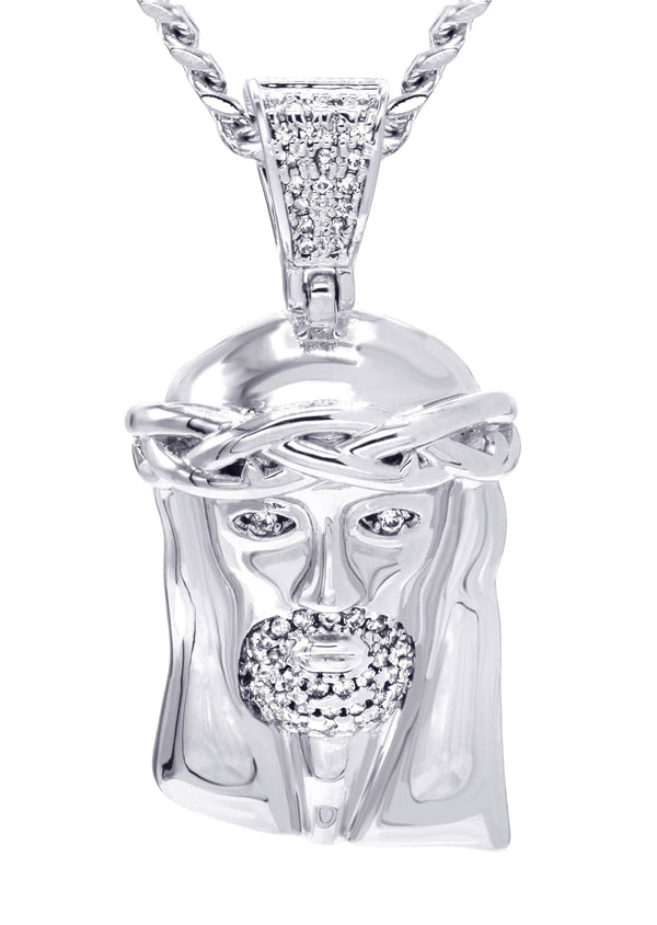 White Gold Plated Cuban Link Chain & Jesus Head Pendant | Appx. 20.1 Grams