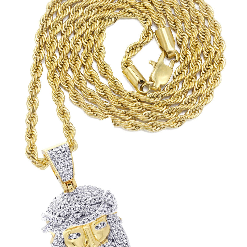 Mens Gold Plated Rope Chain & Jesus Piece Chain | Appx. 21.8 Grams