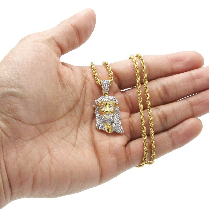 Mens Gold Plated Rope Chain & Jesus Piece Chain | Appx. 21.8 Grams