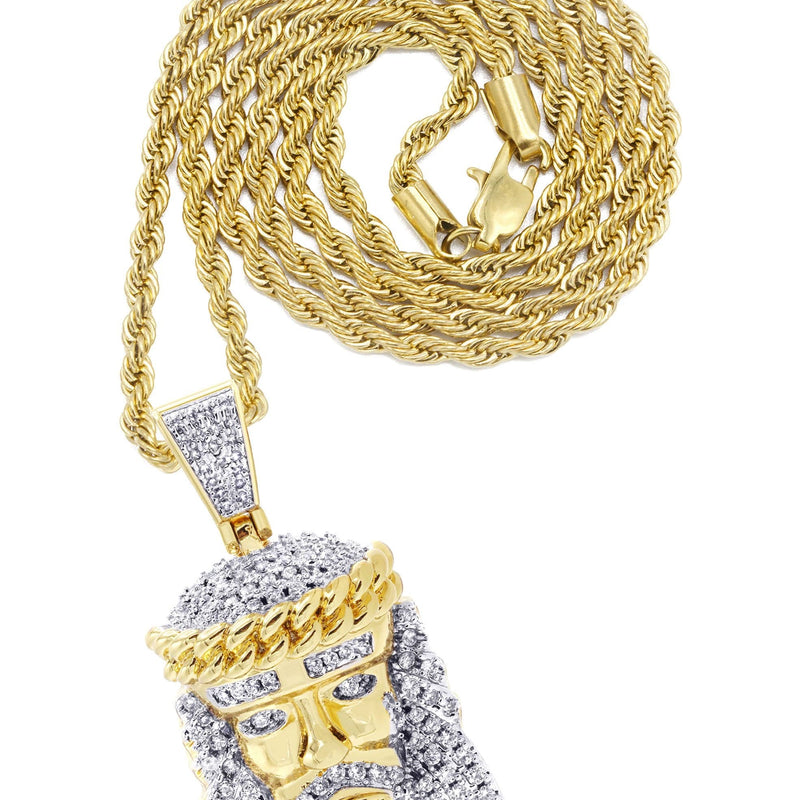 Mens Gold Plated Rope Chain & Jesus Piece Chain | Appx. 22.7 Grams