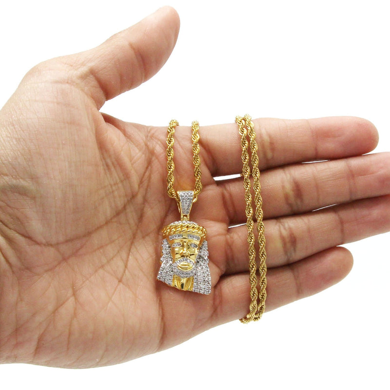 Mens Gold Plated Rope Chain & Jesus Piece Chain | Appx. 22.7 Grams