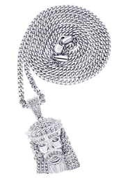 White Gold Plated Cuban Link Chain & Jesus Head Pendant | Appx. 22.7 Grams