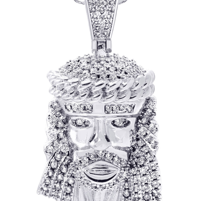 White Gold Plated Cuban Link Chain & Jesus Head Pendant | Appx. 22.7 Grams