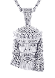 White Gold Plated Cuban Link Chain & Jesus Head Pendant | Appx. 22.7 Grams