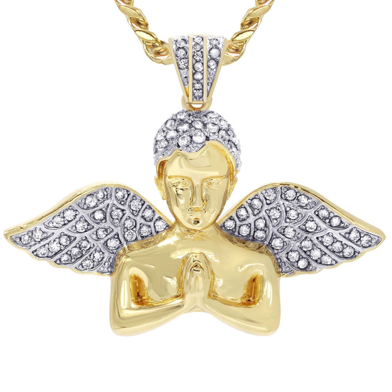 Mens Gold Plated Cuban Link Chain & Angel Pendant | Appx. 19.4 Grams