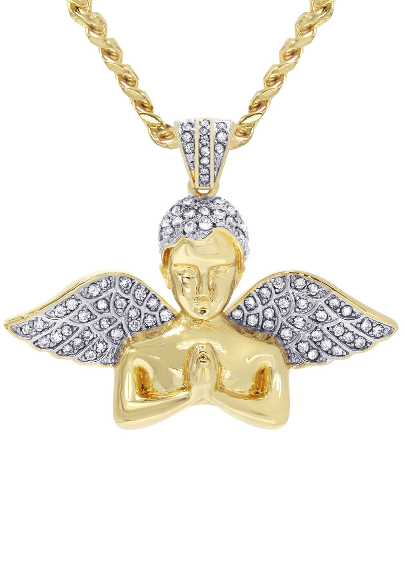 Mens Gold Plated Cuban Link Chain & Angel Pendant | Appx. 19.4 Grams