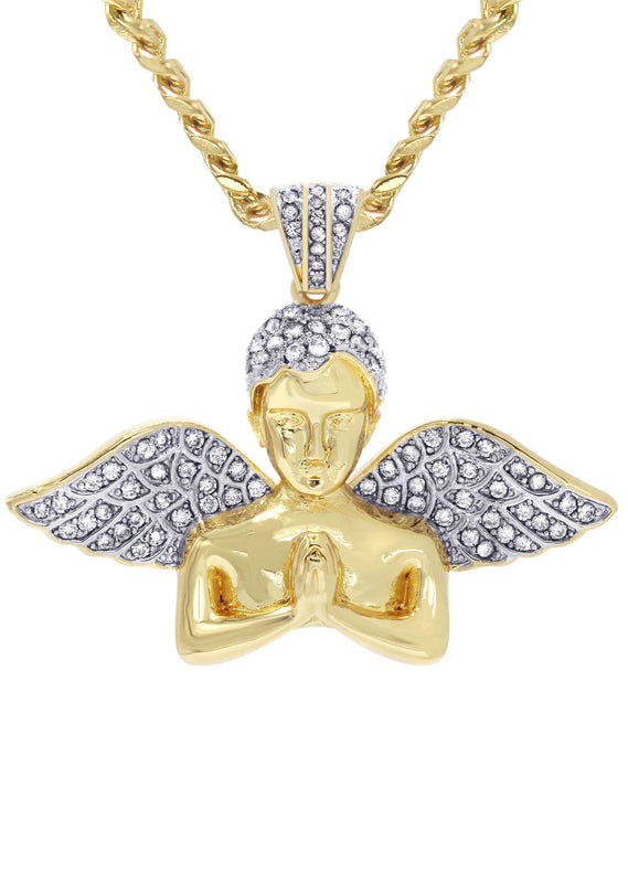 Mens Gold Plated Cuban Link Chain & Angel Pendant | Appx. 19.4 Grams