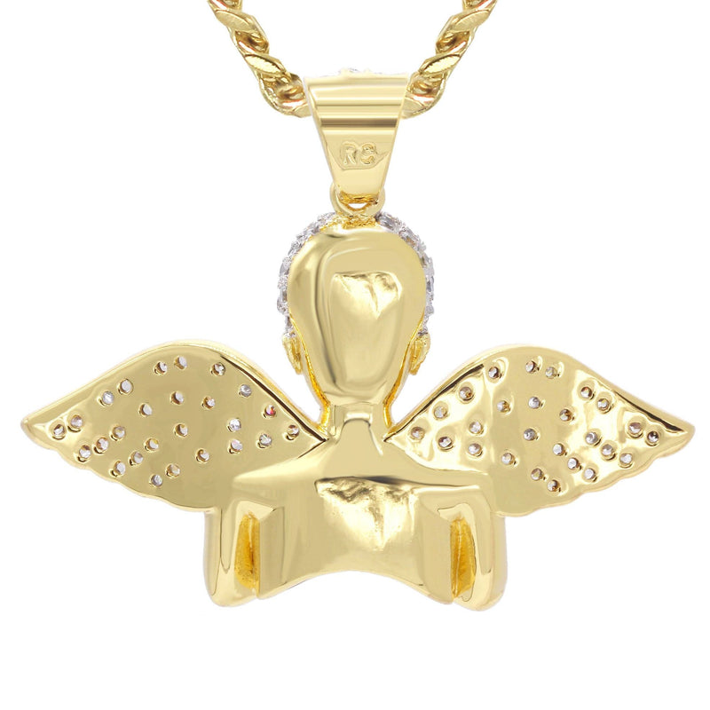 Mens Gold Plated Cuban Link Chain & Angel Pendant | Appx. 19.4 Grams