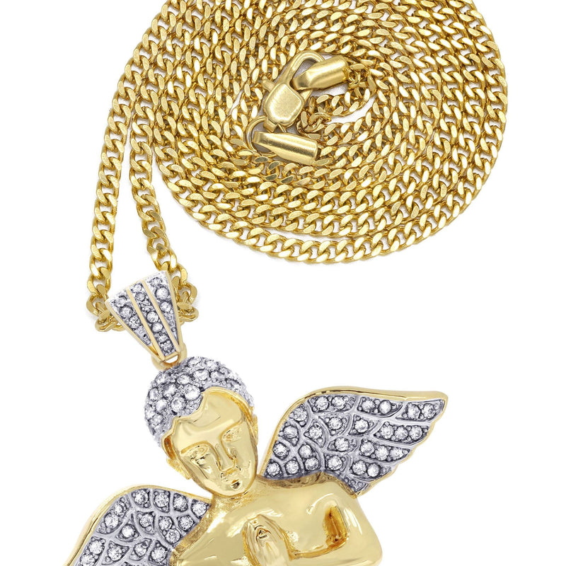 Mens Gold Plated Cuban Link Chain & Angel Pendant | Appx. 19.4 Grams