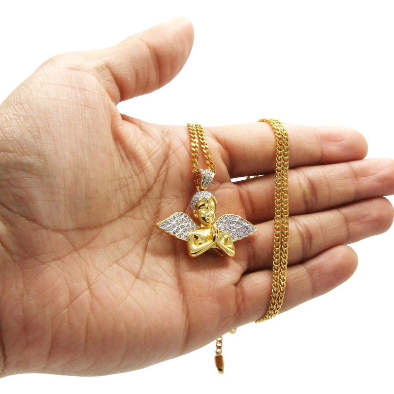Mens Gold Plated Cuban Link Chain & Angel Pendant | Appx. 19.4 Grams