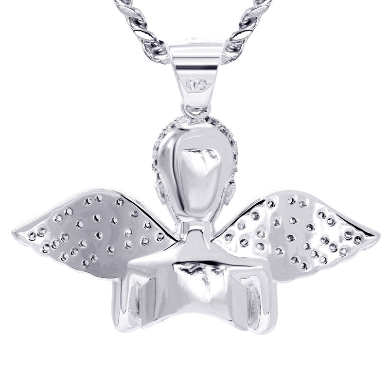White Gold Plated Cuban Link Chain & Angel Pendant | Appx. 19.4 Grams