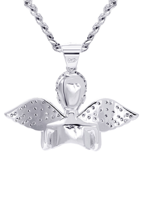 White Gold Plated Cuban Link Chain & Angel Pendant | Appx. 19.4 Grams