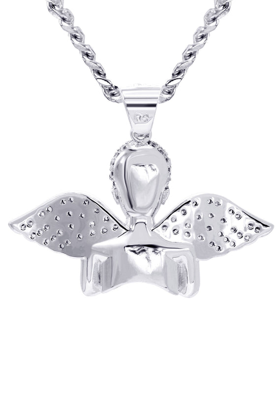 White Gold Plated Cuban Link Chain & Angel Pendant | Appx. 19.4 Grams