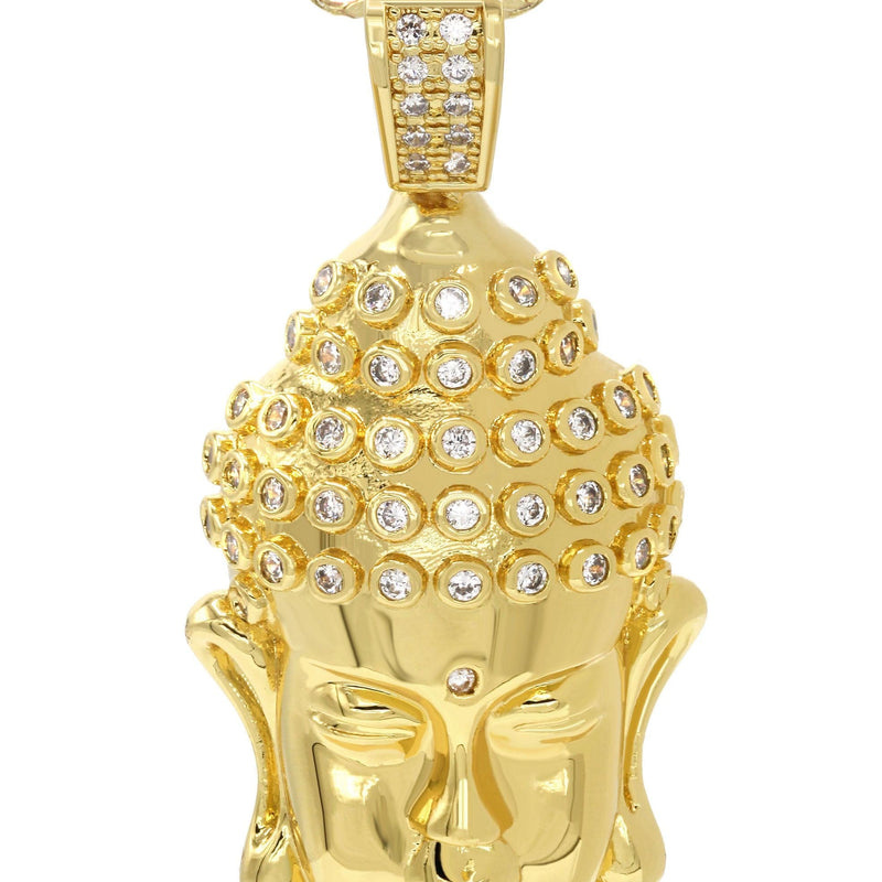 Mens Gold Plated Cuban Link Chain & Buddha Pendant | Appx. 21.6 Grams