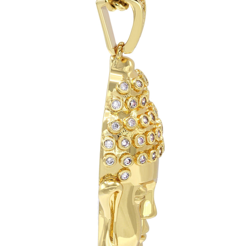 Mens Gold Plated Cuban Link Chain & Buddha Pendant | Appx. 21.6 Grams