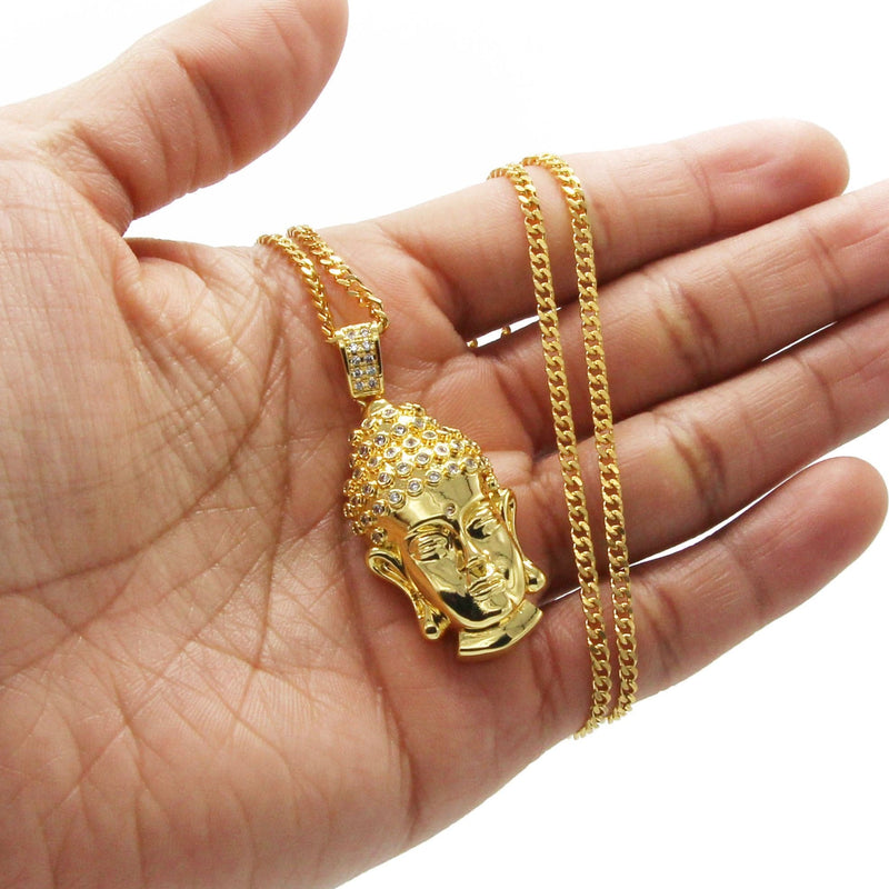 Mens Gold Plated Cuban Link Chain & Buddha Pendant | Appx. 21.6 Grams