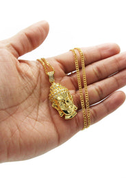 Mens Gold Plated Cuban Link Chain & Buddha Pendant | Appx. 21.6 Grams