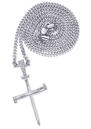 White Gold Plated Cuban Link Chain & Cross Pendant | Appx. 14.5 Grams