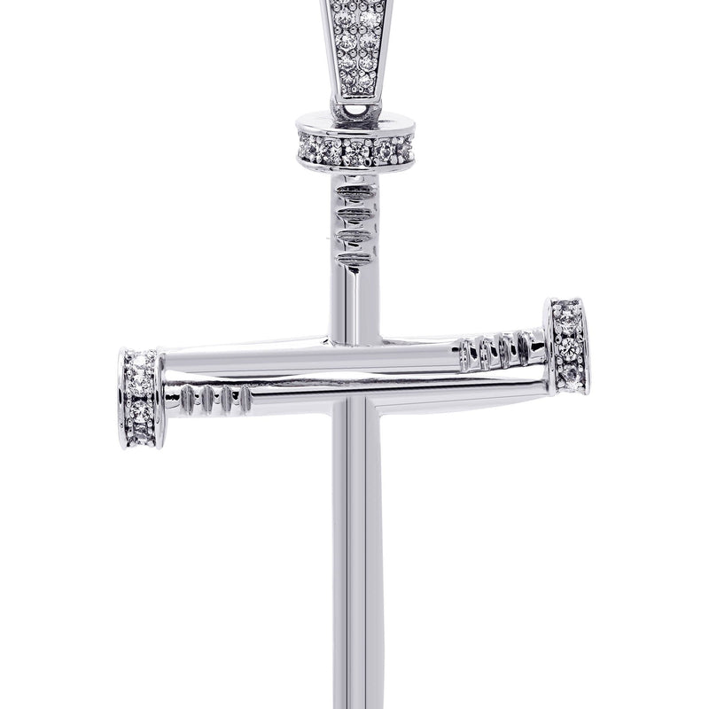 White Gold Plated Cuban Link Chain & Cross Pendant | Appx. 14.5 Grams