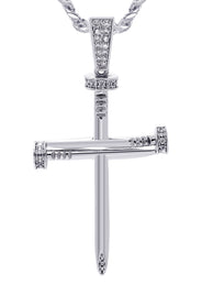 White Gold Plated Cuban Link Chain & Cross Pendant | Appx. 14.5 Grams