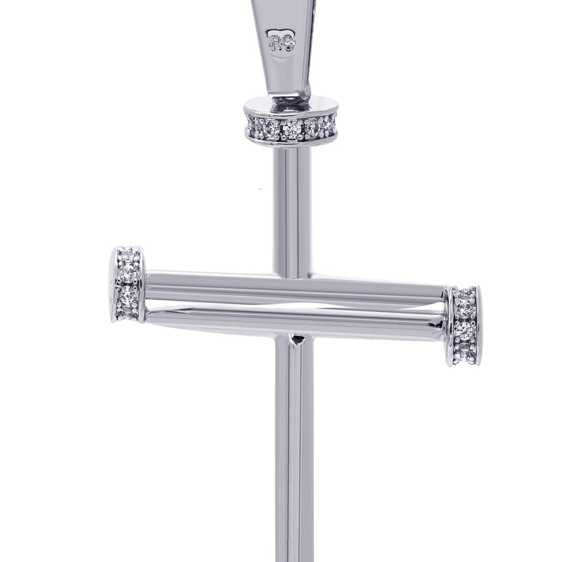 White Gold Plated Cuban Link Chain & Cross Pendant | Appx. 14.5 Grams