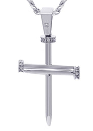 White Gold Plated Cuban Link Chain & Cross Pendant | Appx. 14.5 Grams
