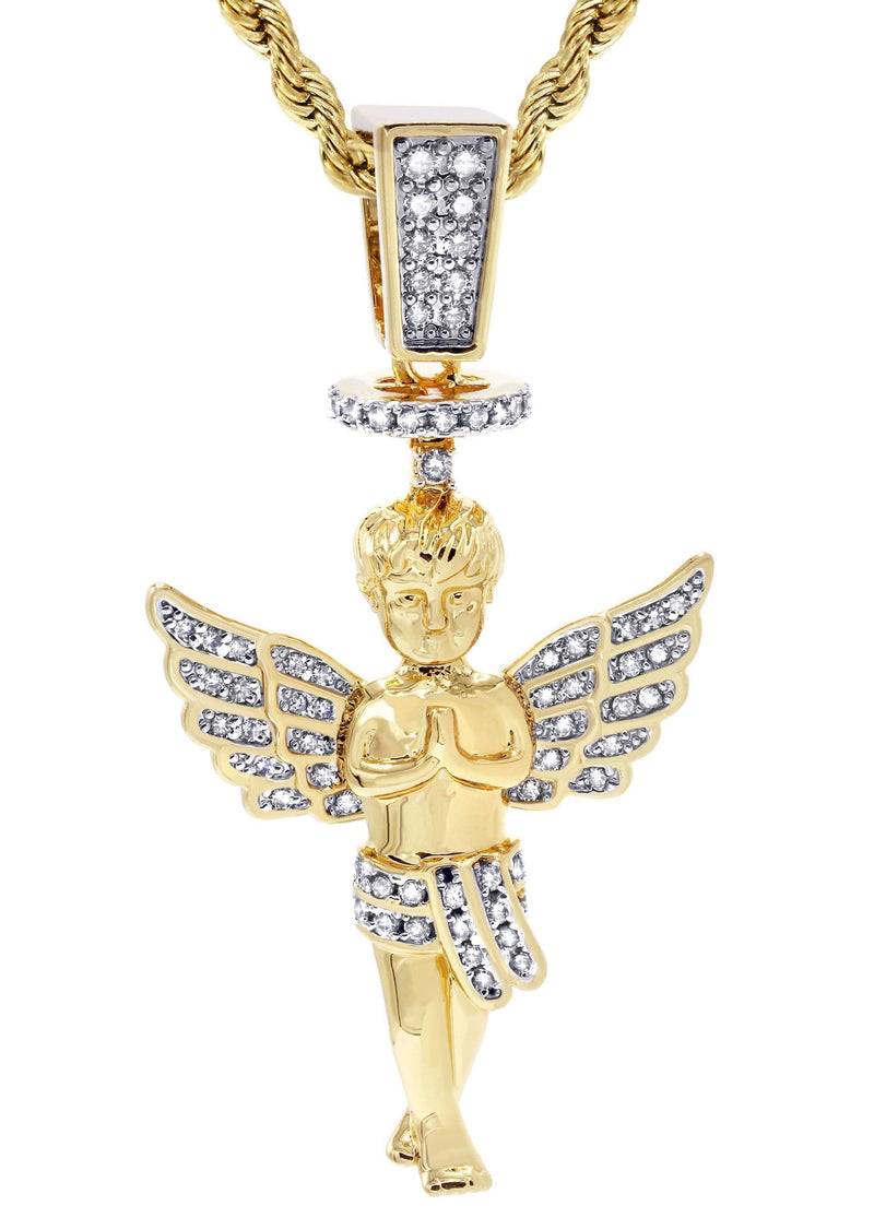 Mens Gold Plated Rope Chain & Angel Pendant | Appx. 14.2 Grams