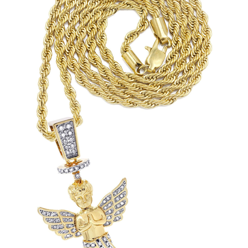 Mens Gold Plated Rope Chain & Angel Pendant | Appx. 14.2 Grams