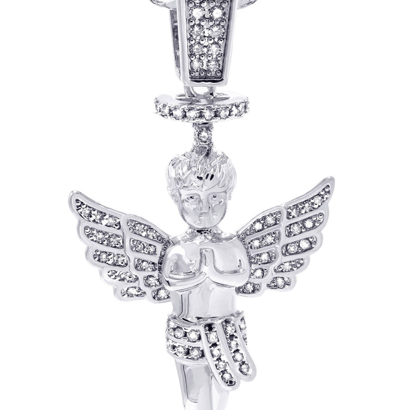 White Gold Plated Cuban Link Chain & Angel Pendant | Appx. 14.2 Grams