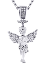 White Gold Plated Cuban Link Chain & Angel Pendant | Appx. 14.2 Grams