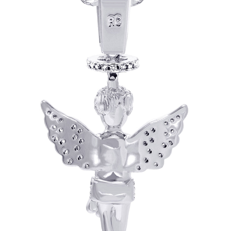 White Gold Plated Cuban Link Chain & Angel Pendant | Appx. 14.2 Grams