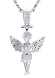 White Gold Plated Cuban Link Chain & Angel Pendant | Appx. 14.2 Grams
