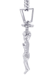 White Gold Plated Cuban Link Chain & Angel Pendant | Appx. 14.2 Grams