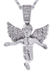 White Gold Plated Cuban Link Chain & Angel Pendant | Appx. 14.2 Grams
