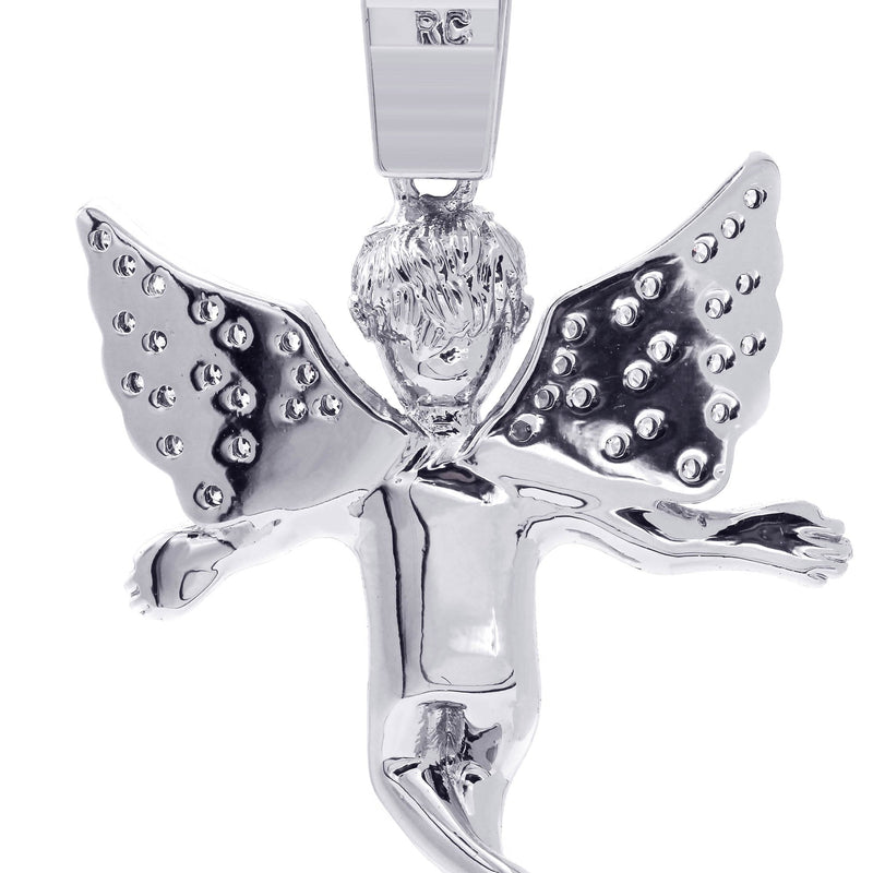 White Gold Plated Cuban Link Chain & Angel Pendant | Appx. 14.2 Grams