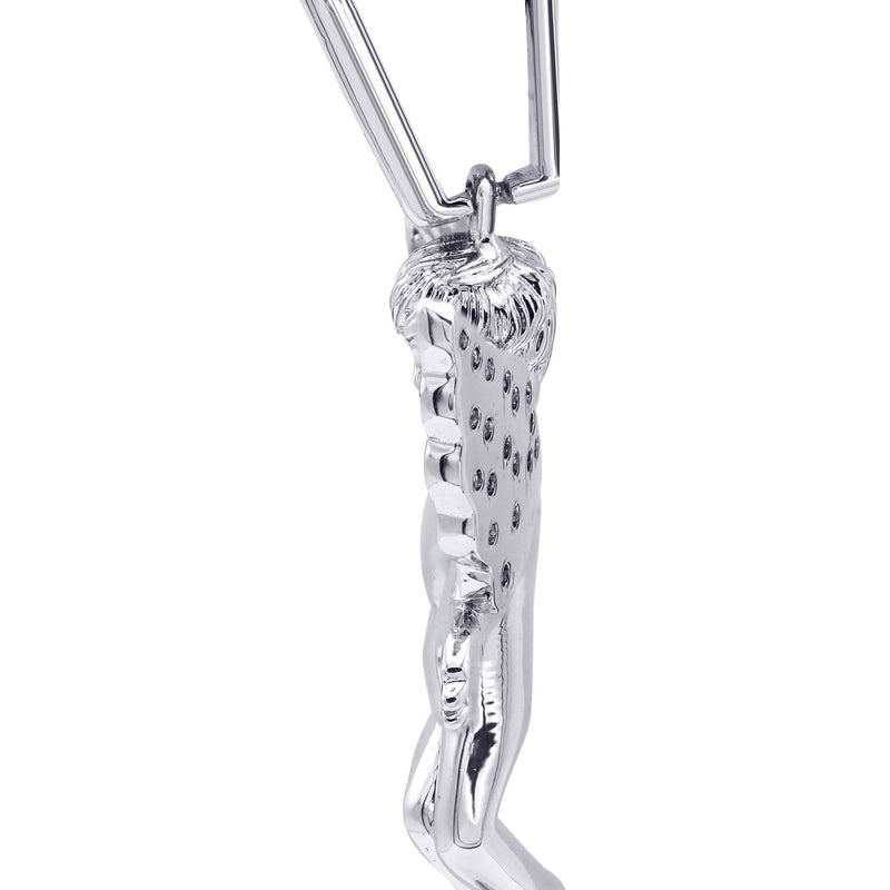 White Gold Plated Cuban Link Chain & Angel Pendant | Appx. 14.2 Grams
